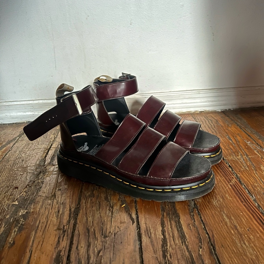 Dr. Martens Maroon/cherry red platform Sandals